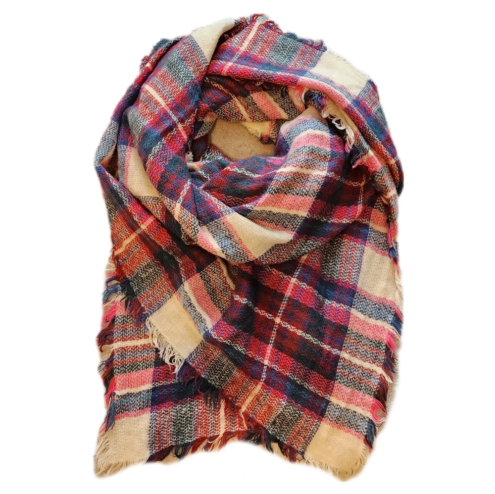 Multi-Colored Plaid Blanket Scarf